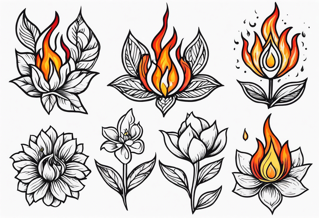 Flowers that burn and have flames on them tattoo idea