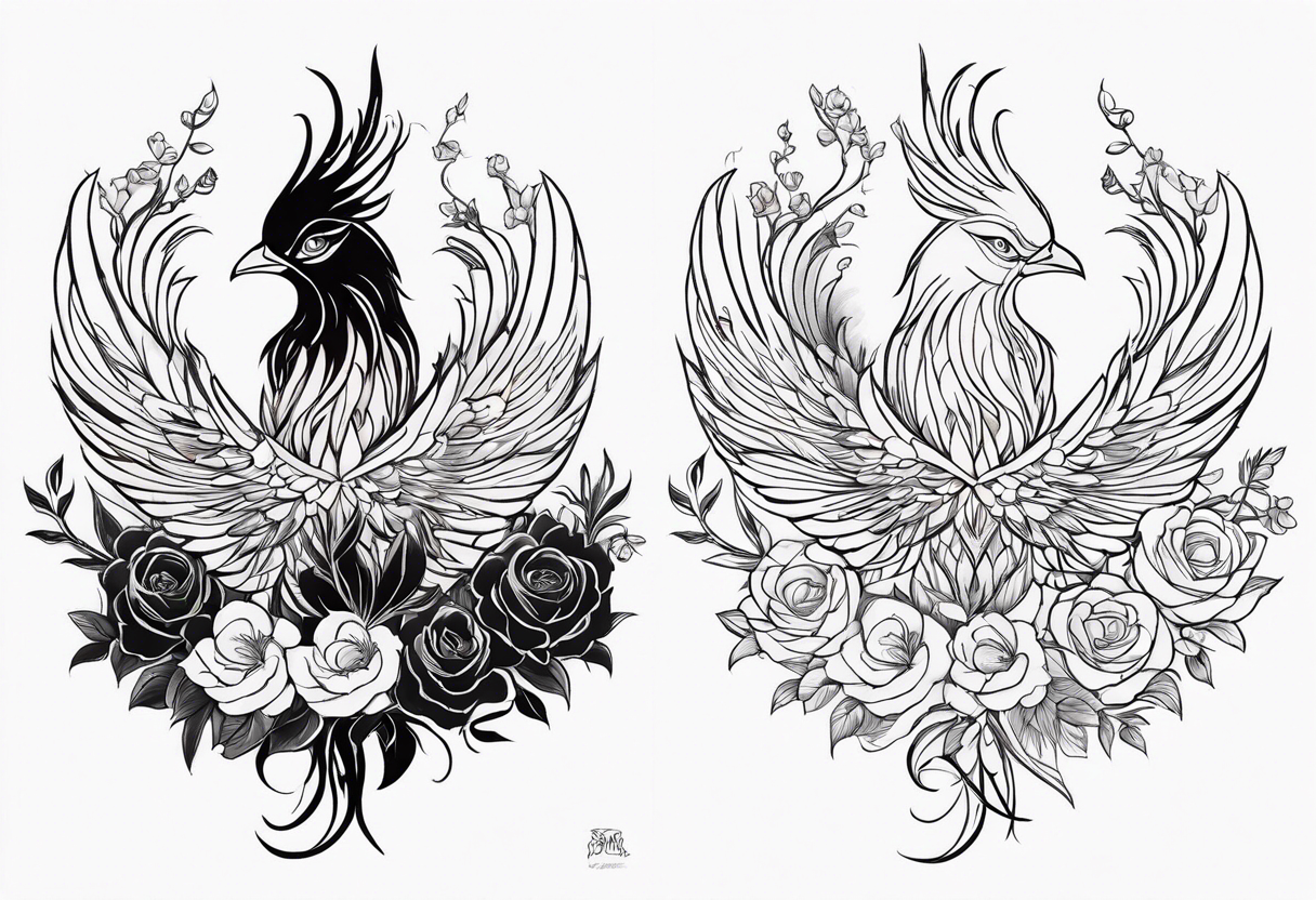 Phoenix with flowers but feminine not too realistic for side boob tattoo idea