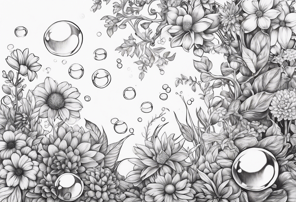 Bubbles organic plants and flowers tattoo idea