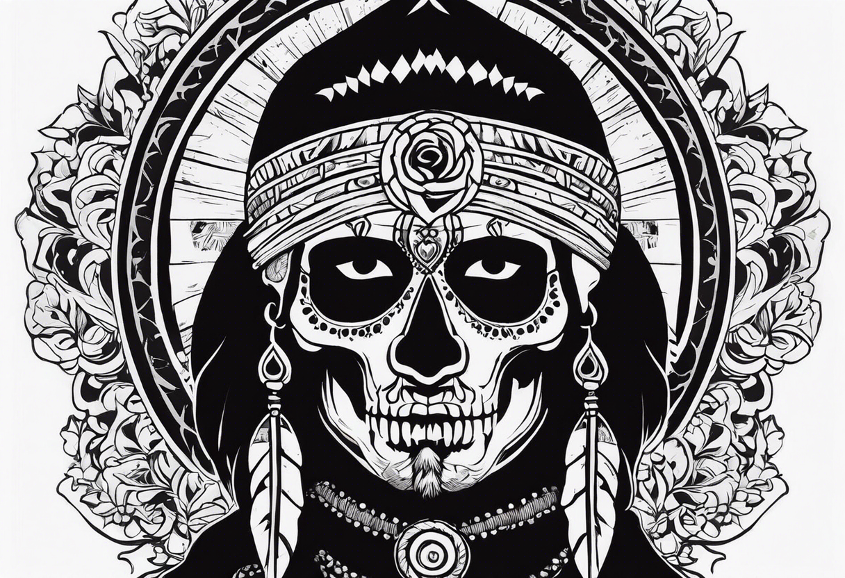 an Indian with a skull instead of a face so that he could be seen whole tattoo idea