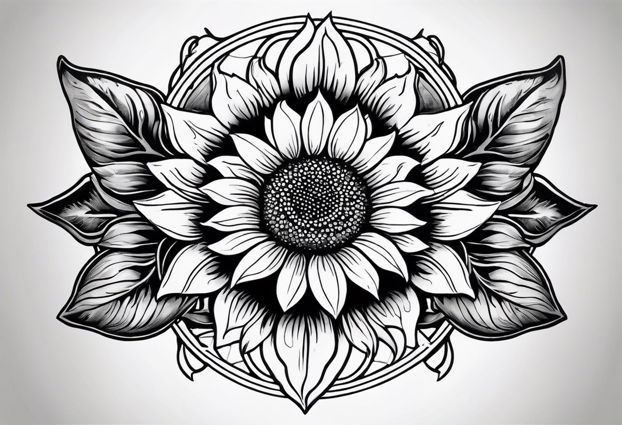 A steel horseshoe with a sunflower in the center tattoo idea