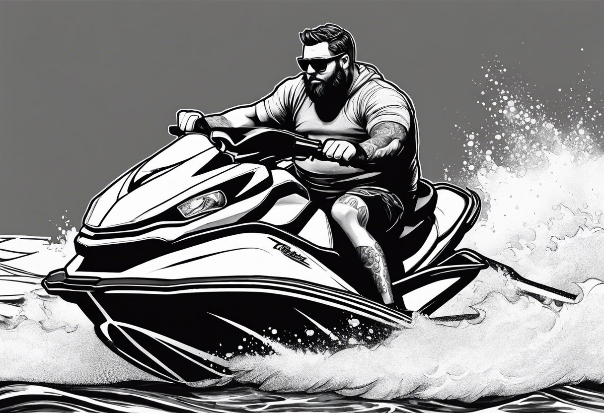 a large man on a jet ski with a small man riding on 
back tattoo idea