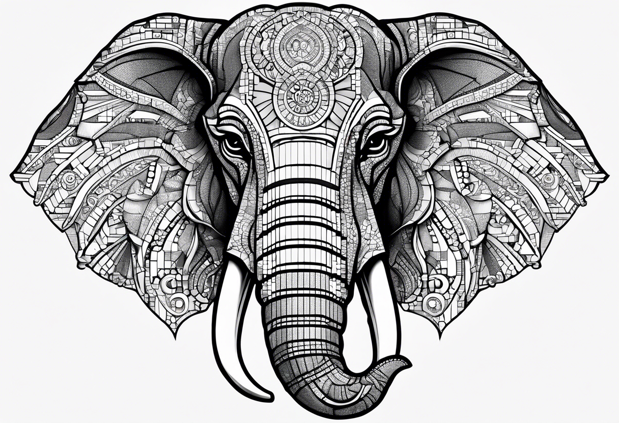 Elephant head made of lego blocks tattoo idea