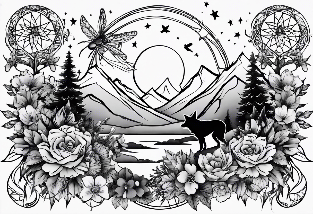 Stars, antlers, dogs, wolf, mountains, flowers, plants, dragonfly, dream catcher, birds
Design for my forearm and fist 
Nothing big or centered tattoo idea