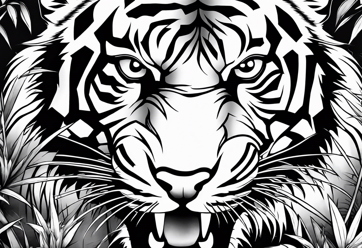 Snarling Tiger in bamboo forest tattoo idea