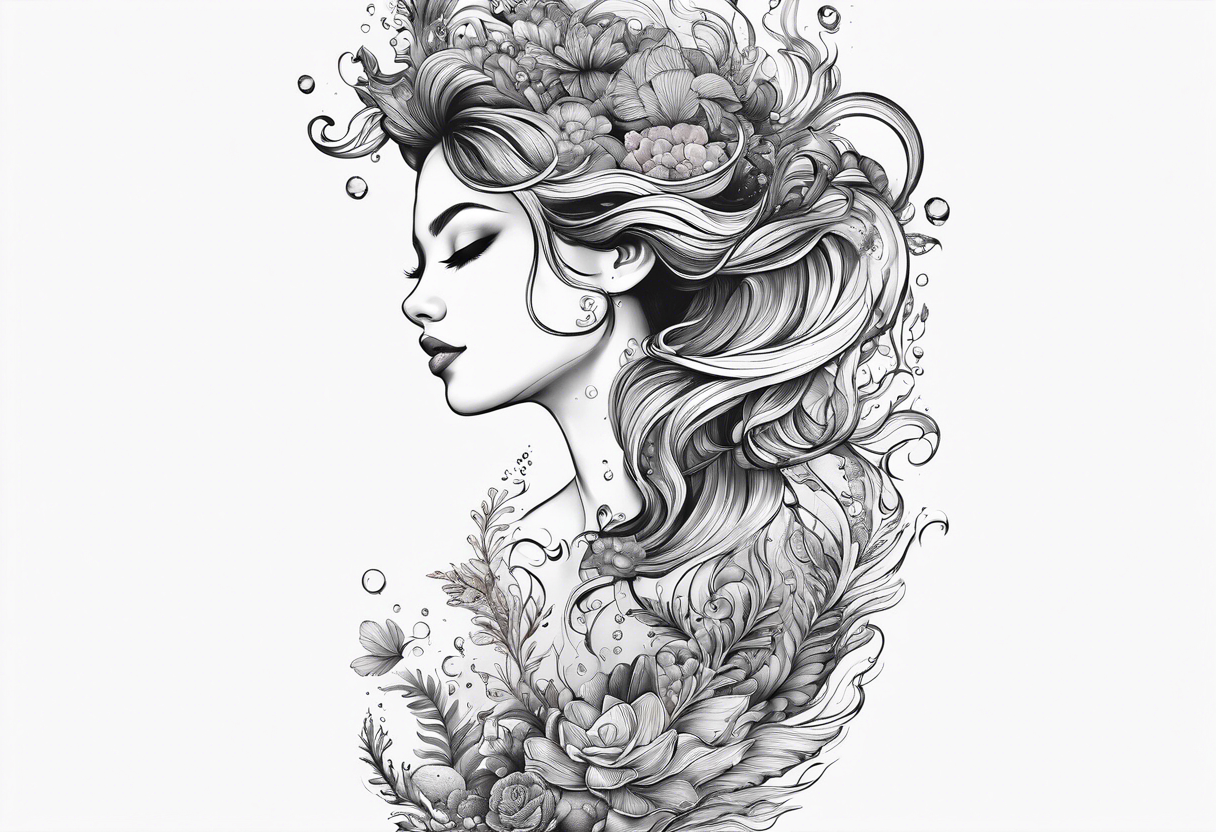 Underwater Sea creatures feminine cascading upwards tattoo idea