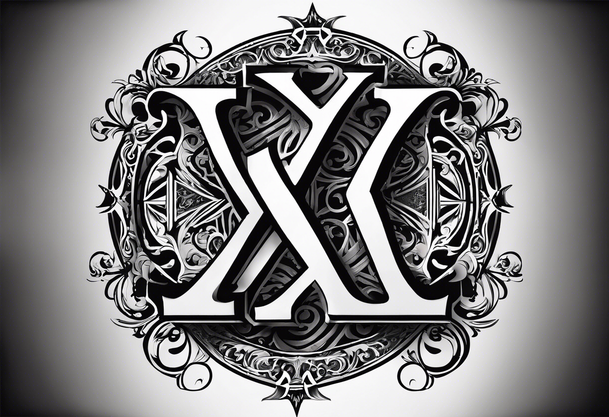 I need to design a tattoo that highlights and incorporates the letters X and I. The font should lean towards a dark or gothic style. tattoo idea