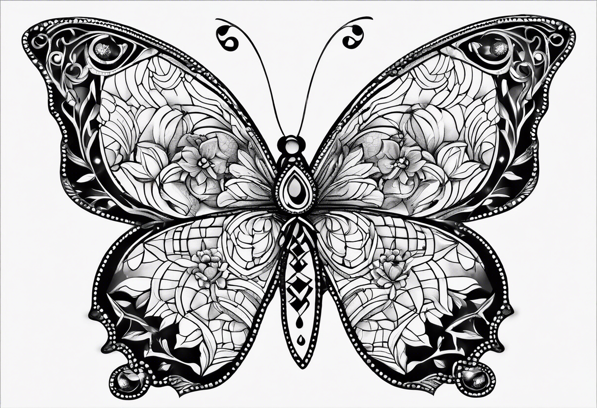 Small butterfly with Indra’s net quilt tattoo idea