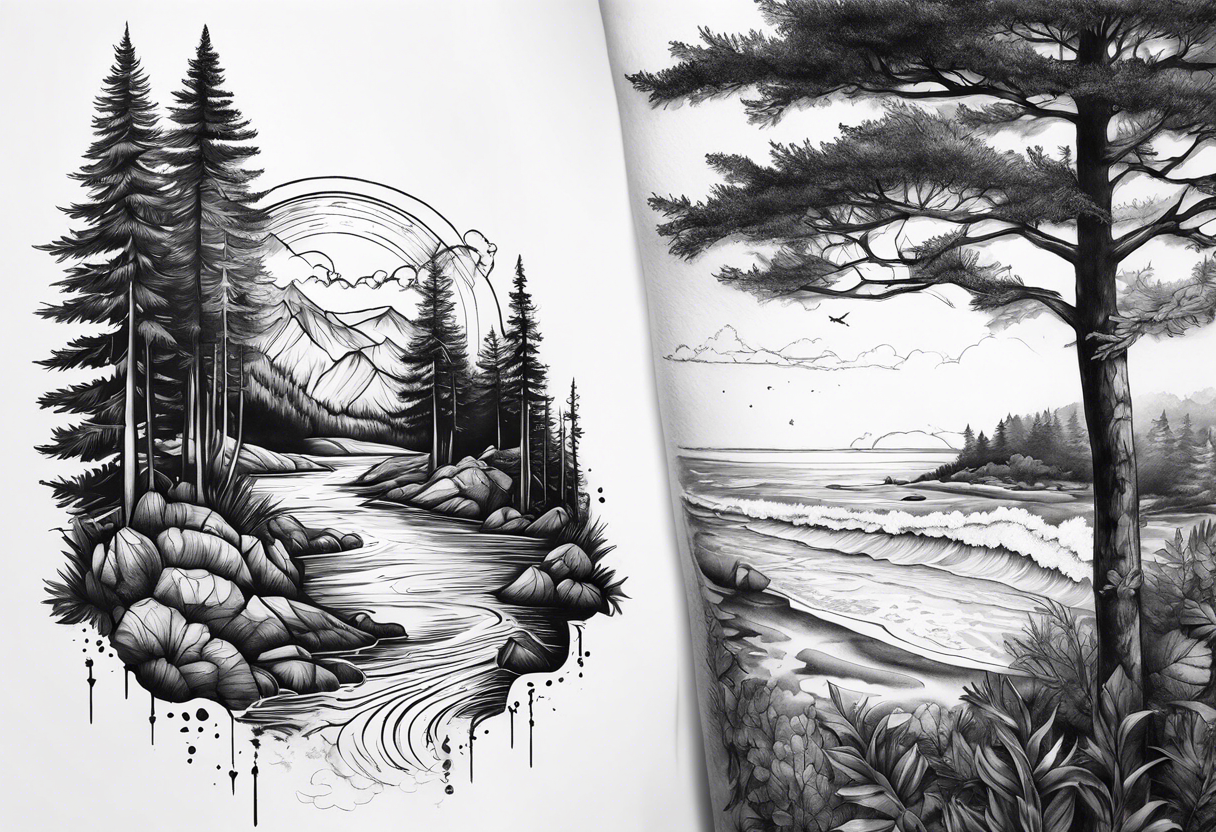 tatoo whit forest and beach tattoo idea