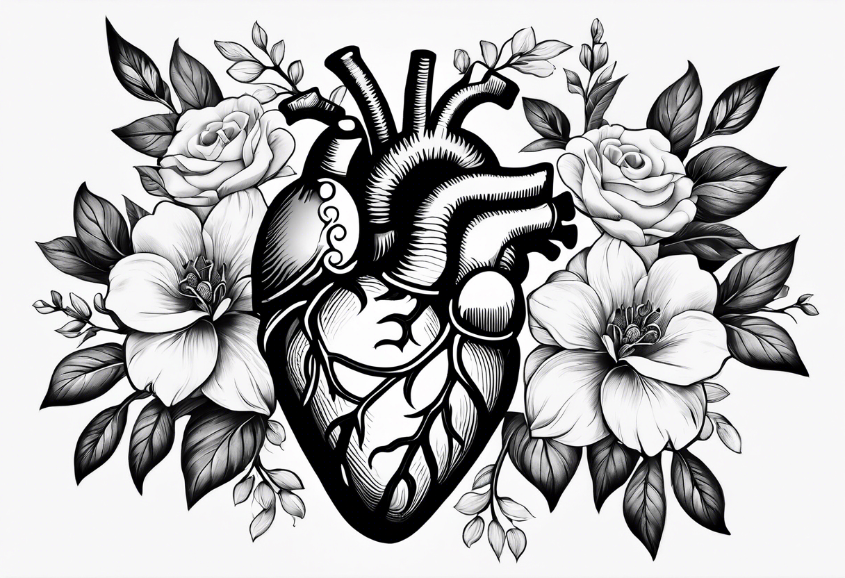 Anatomical flower heart tattoo idea