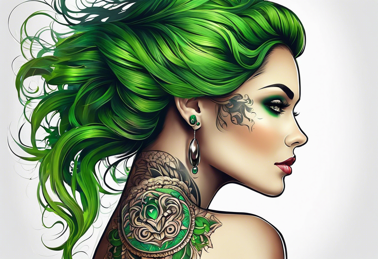 Woman’s scull profile with green eyes. tattoo idea