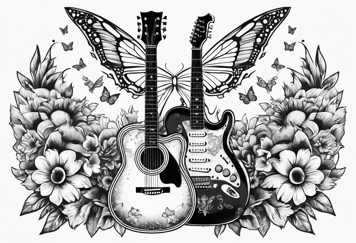 Guitar, butterfly, rainbow, sonic the hedgehog tattoo idea