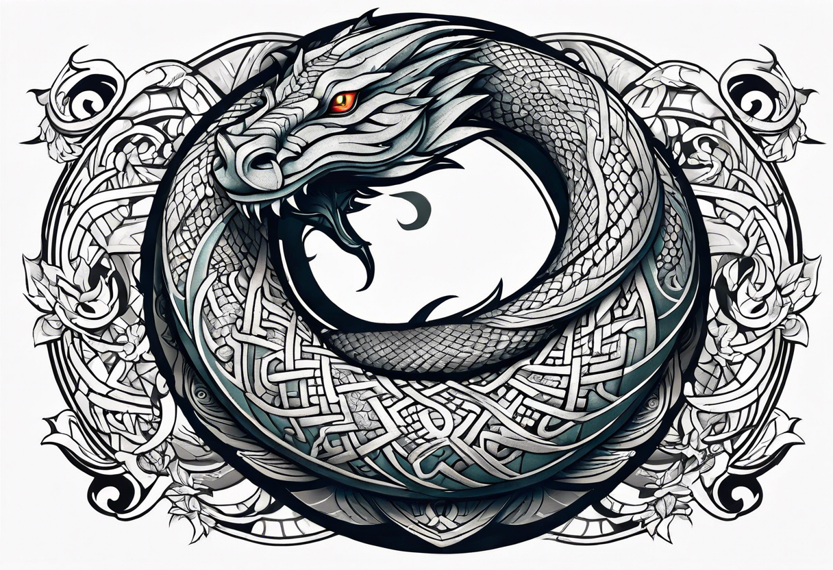 a Sleeve tattoo Jörmungandr the World Serpent, as depicted in God of War. tattoo idea