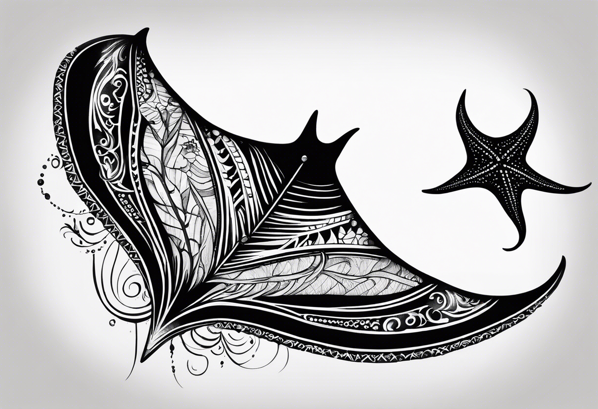 A manta ray with a sea star as a tribal tattoo. A smaller tattoo for female forearm or wrist tattoo idea