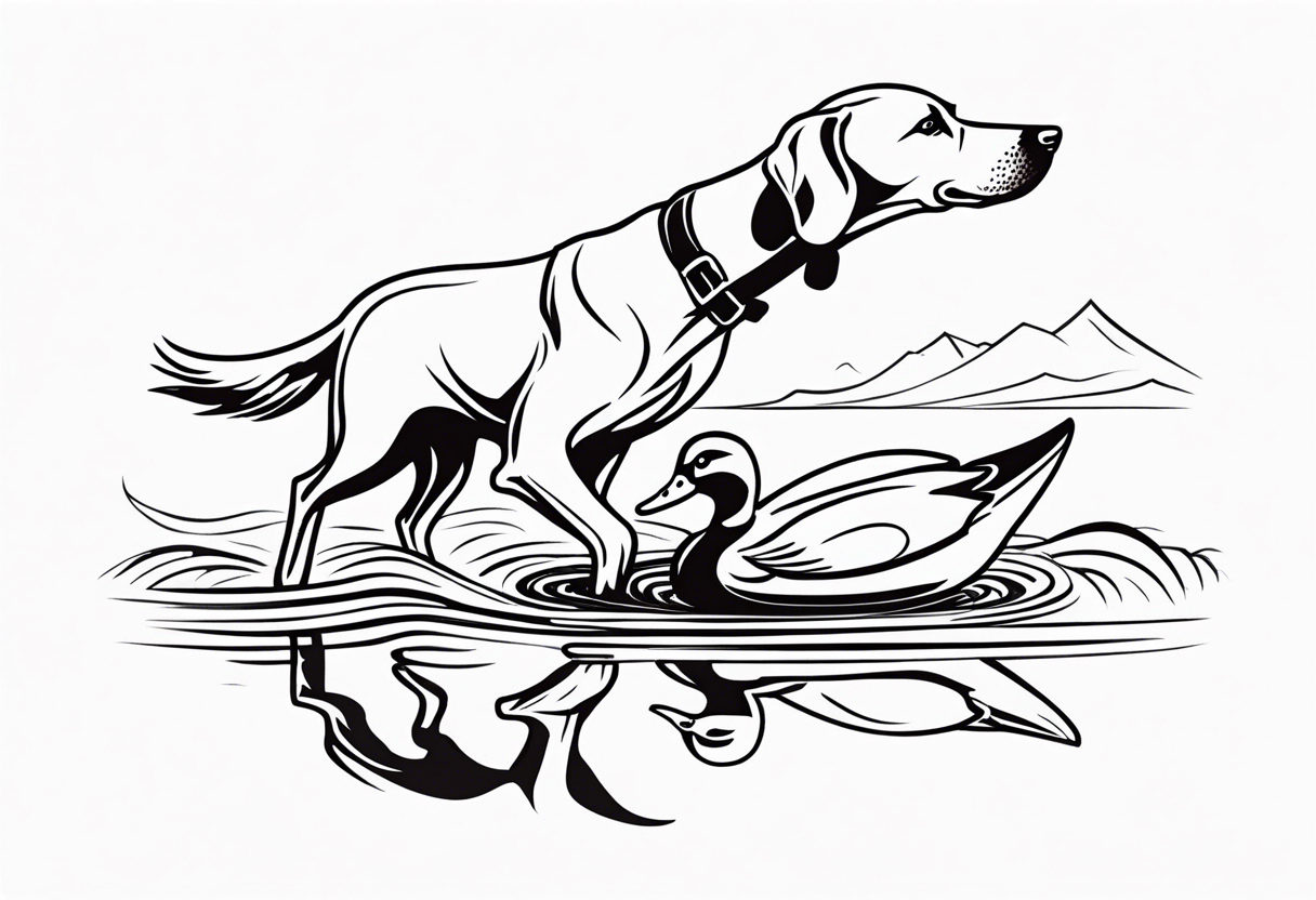 bird dog retrieving duck from marsh in its mouth tattoo idea