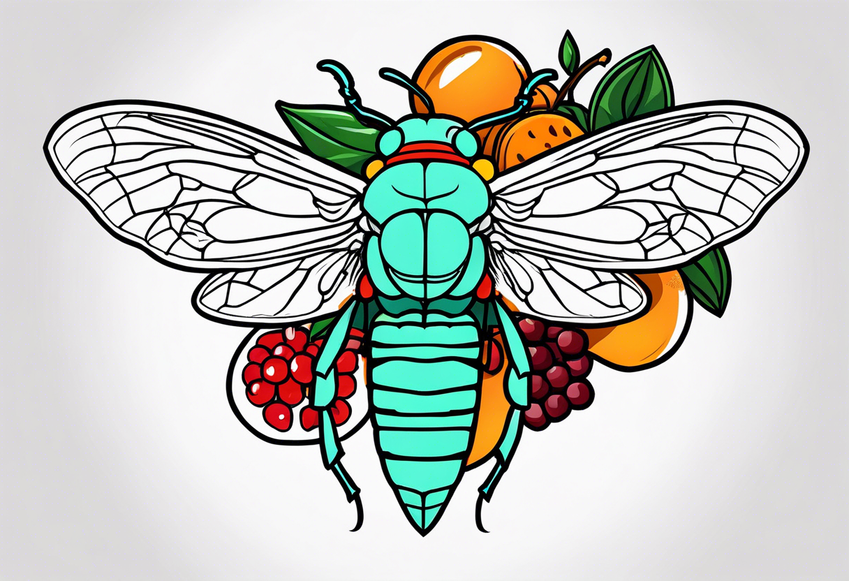 Neo traditional Cicada and fruit tattoo idea