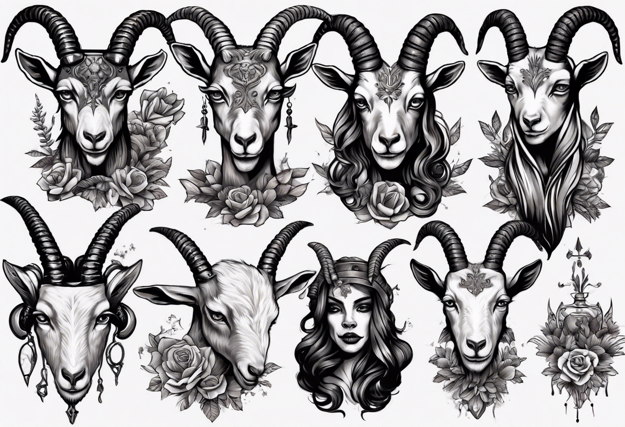 high contrast human like goat friendly but dark and large no flowers tattoo idea