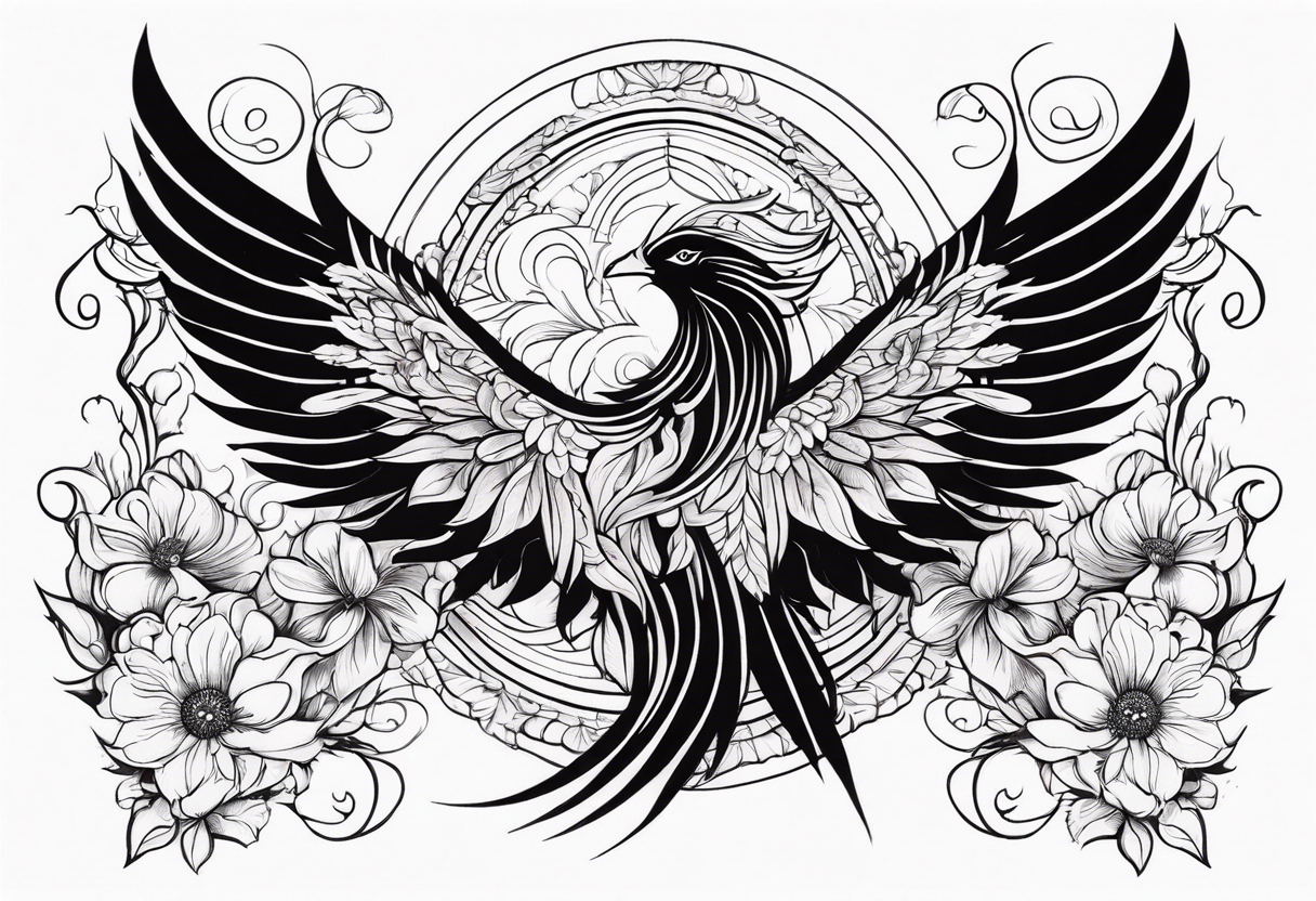 Phoenix with flowers but feminine facing to the side tattoo idea