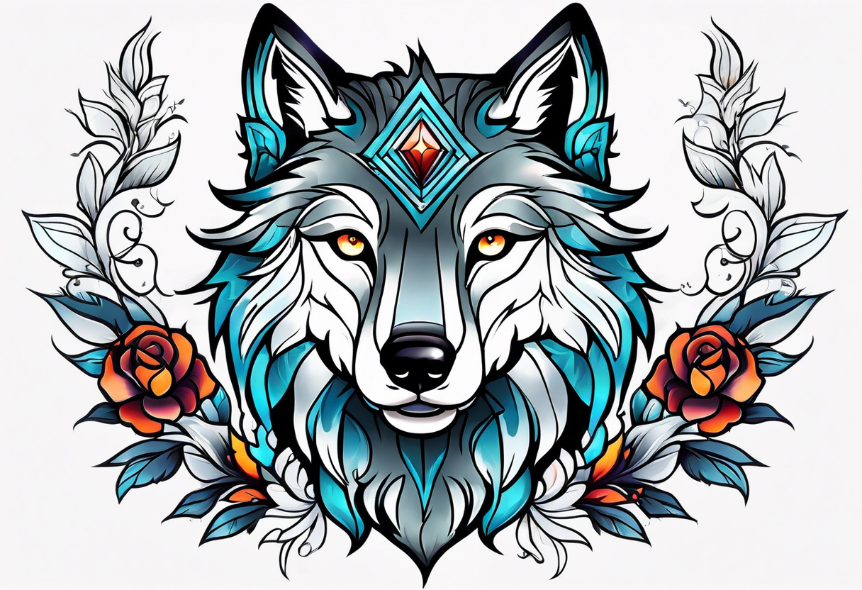 Neotraditional wolf tattoo idea