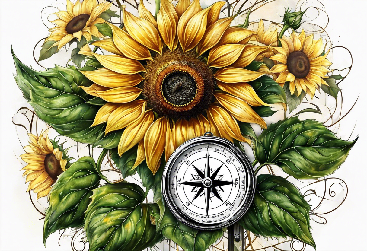 Sunflower next to a compass tattoo idea