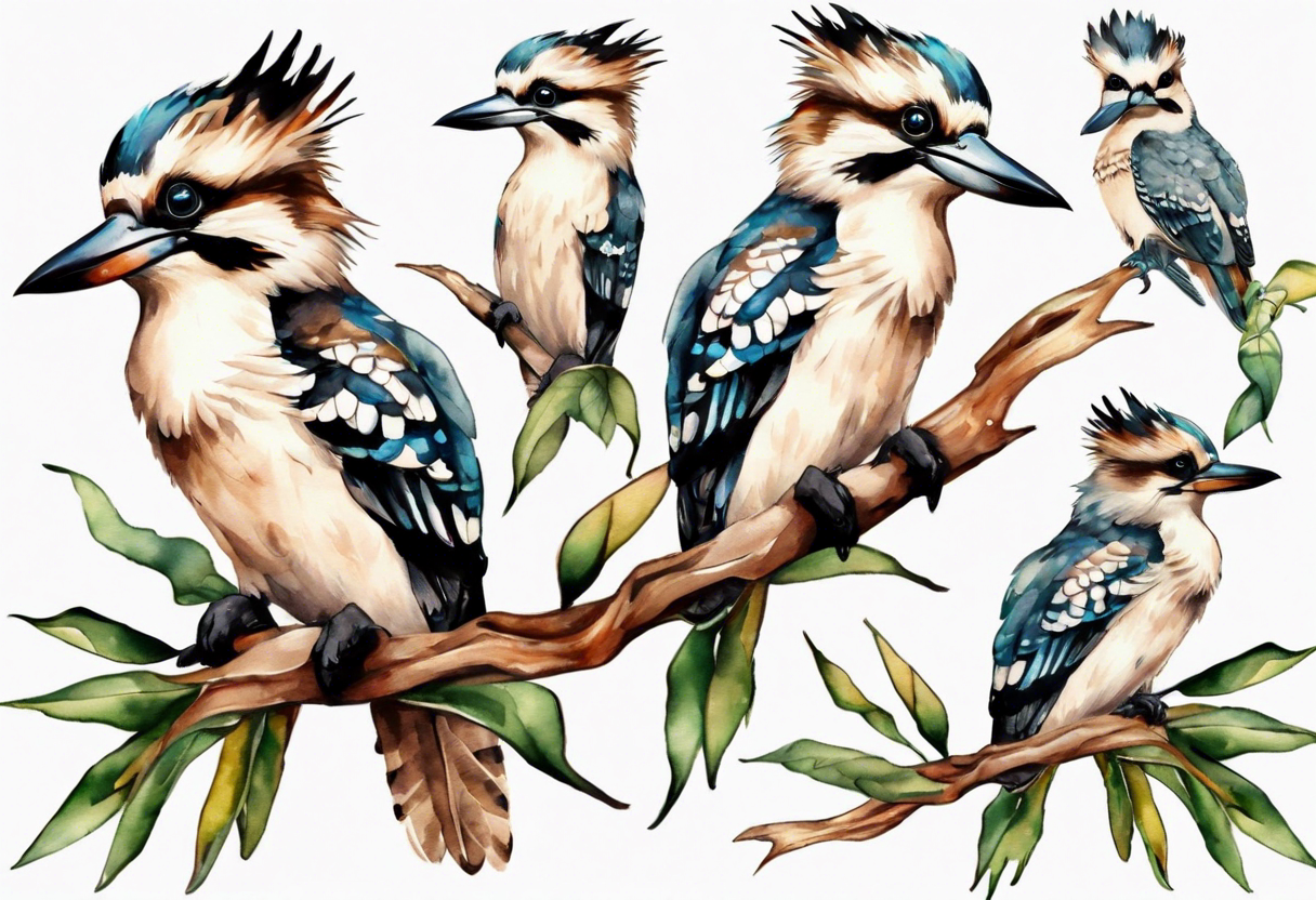 kookaburra sitting on wattle leaves tattoo idea