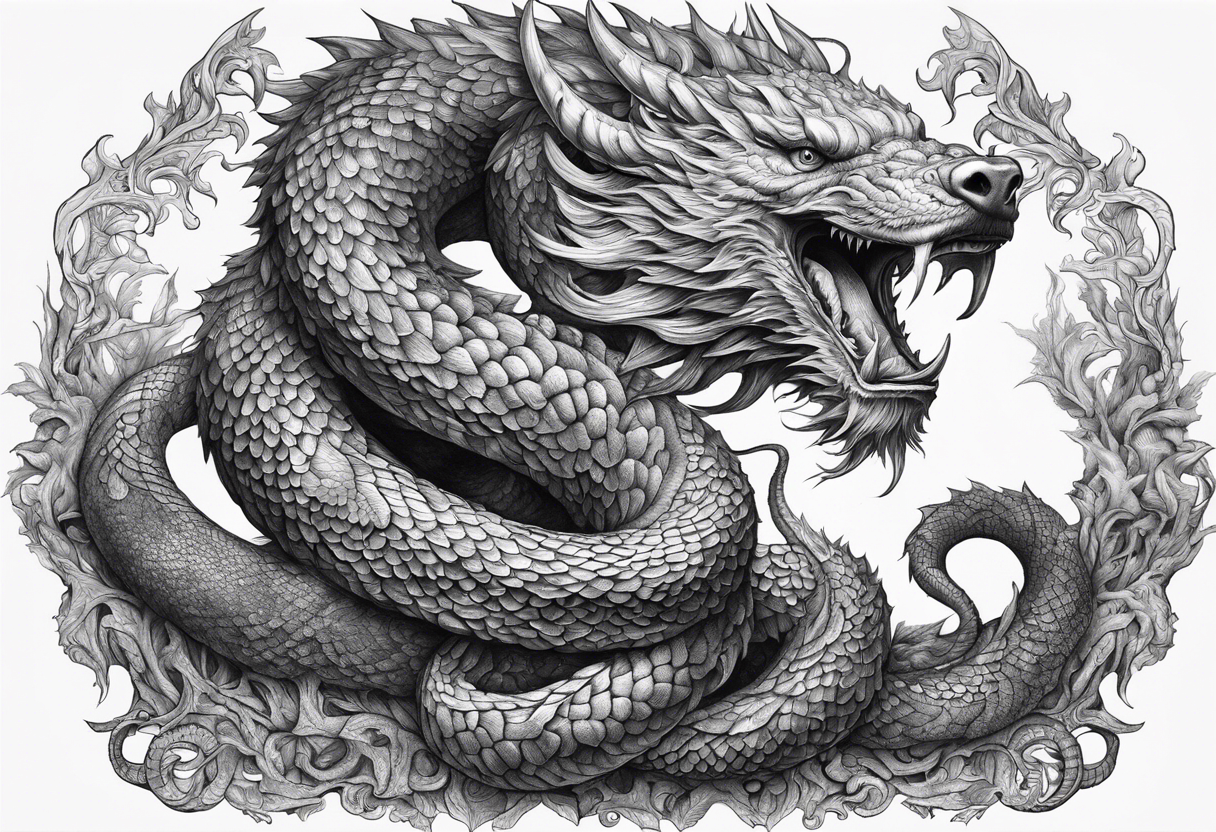 Norse mythology, ultra detail, realistic, nidhogg, serpent,  world tree, tattoo idea