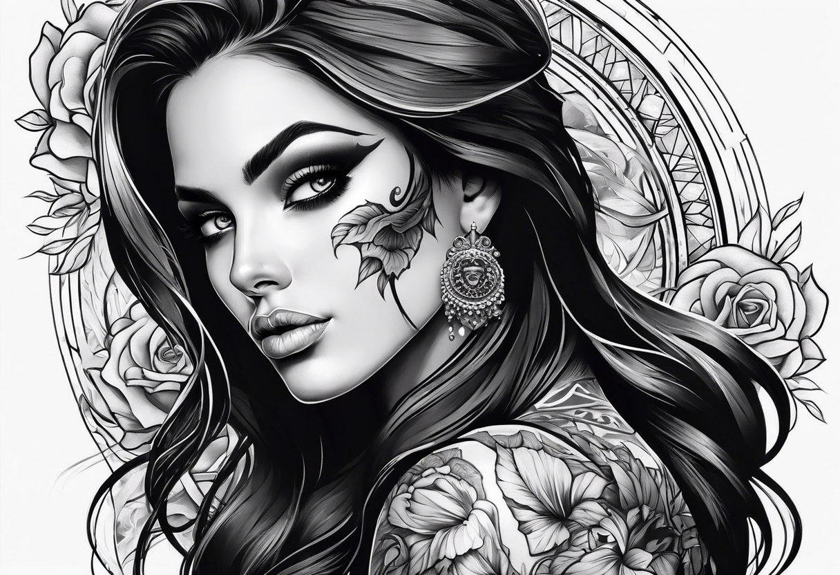 woman face with a skull tattoo idea