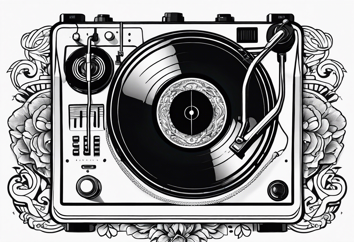 Recordplayer finline art minimalistic 2D tattoo idea