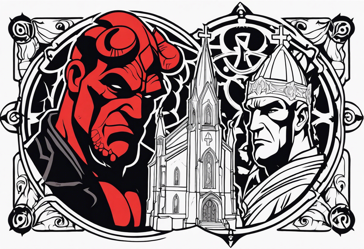 hellboy with church tattoo idea