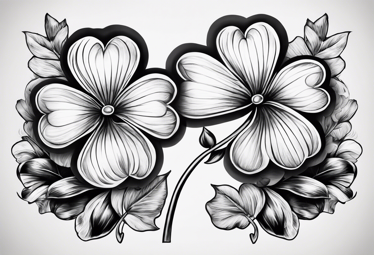 Two clovers drawn in pencil sketch with the name Liam on one stem and Sully on the other stem tattoo idea