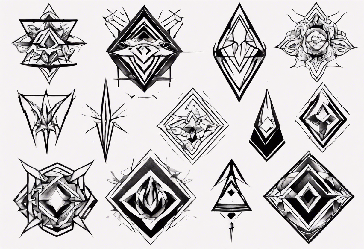 I'm looking for a geometric or abstract tattoo design to cover my existing chest tattoo. Use bold lines and unique shapes to create a visually appealing and modern look tattoo idea