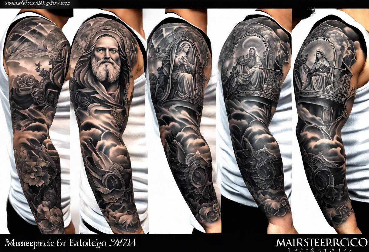 Catholic tattoo sleeve for a man. tattoo idea