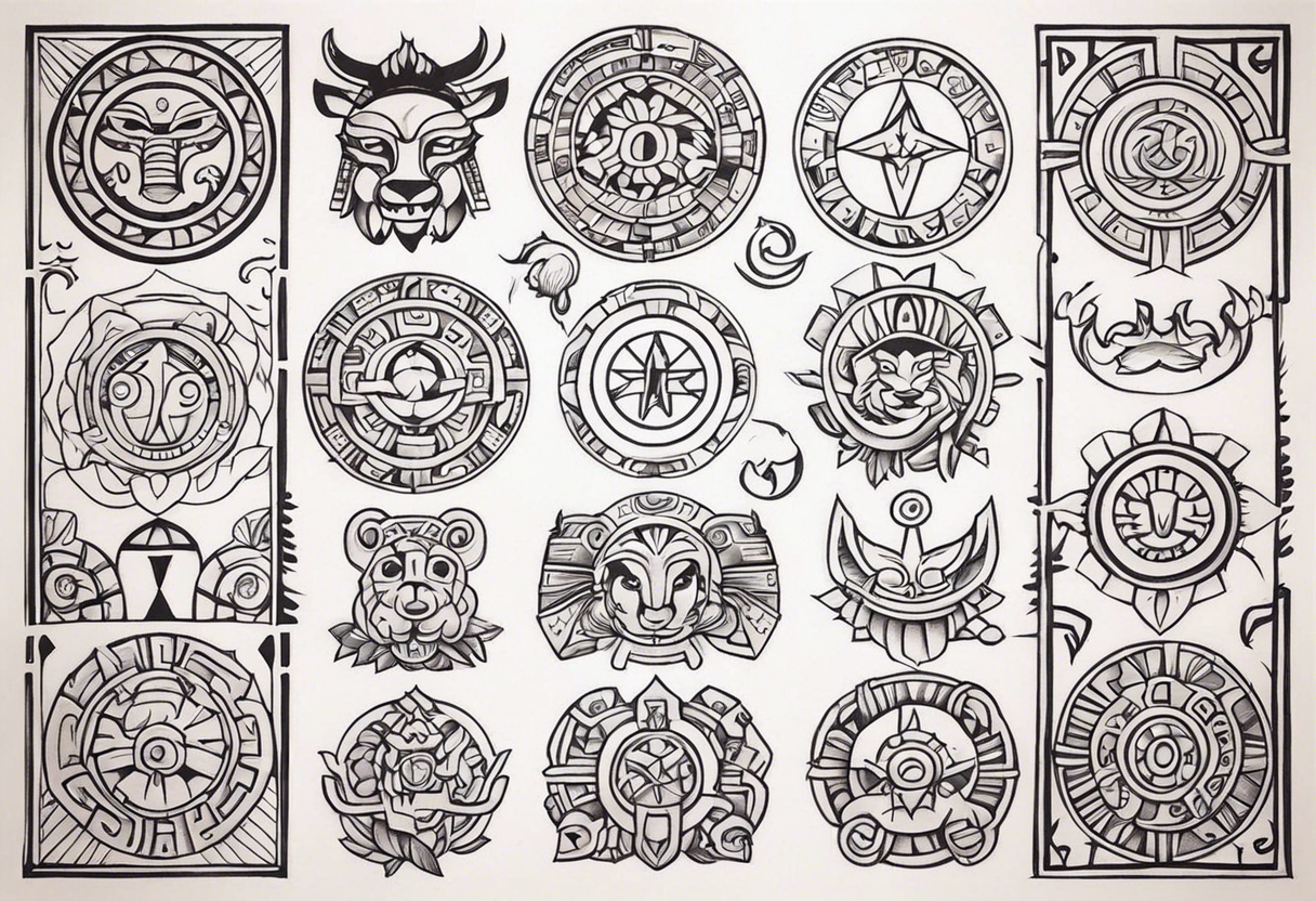 Mayan Zodiac symbols on knee cap tattoo idea