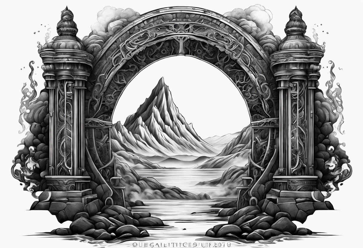 Oblivion gate with fire and lava behind it tattoo idea