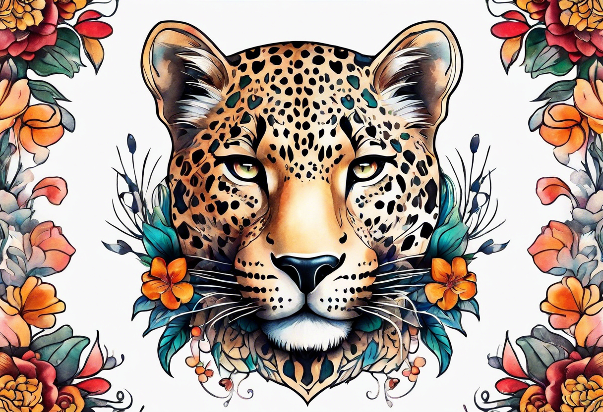 leopard body made out of vintage floral flowers tattoo idea