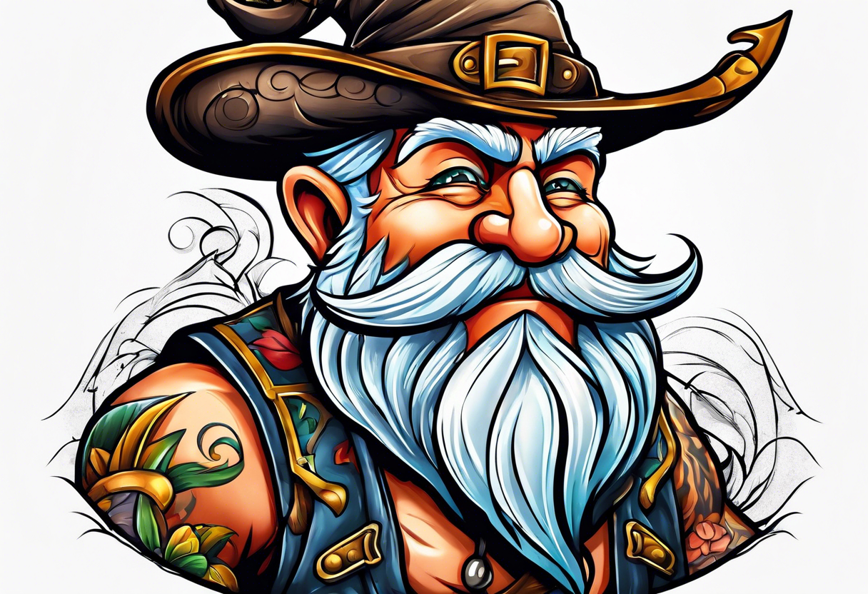 Muscular old yard gnome tattoo idea