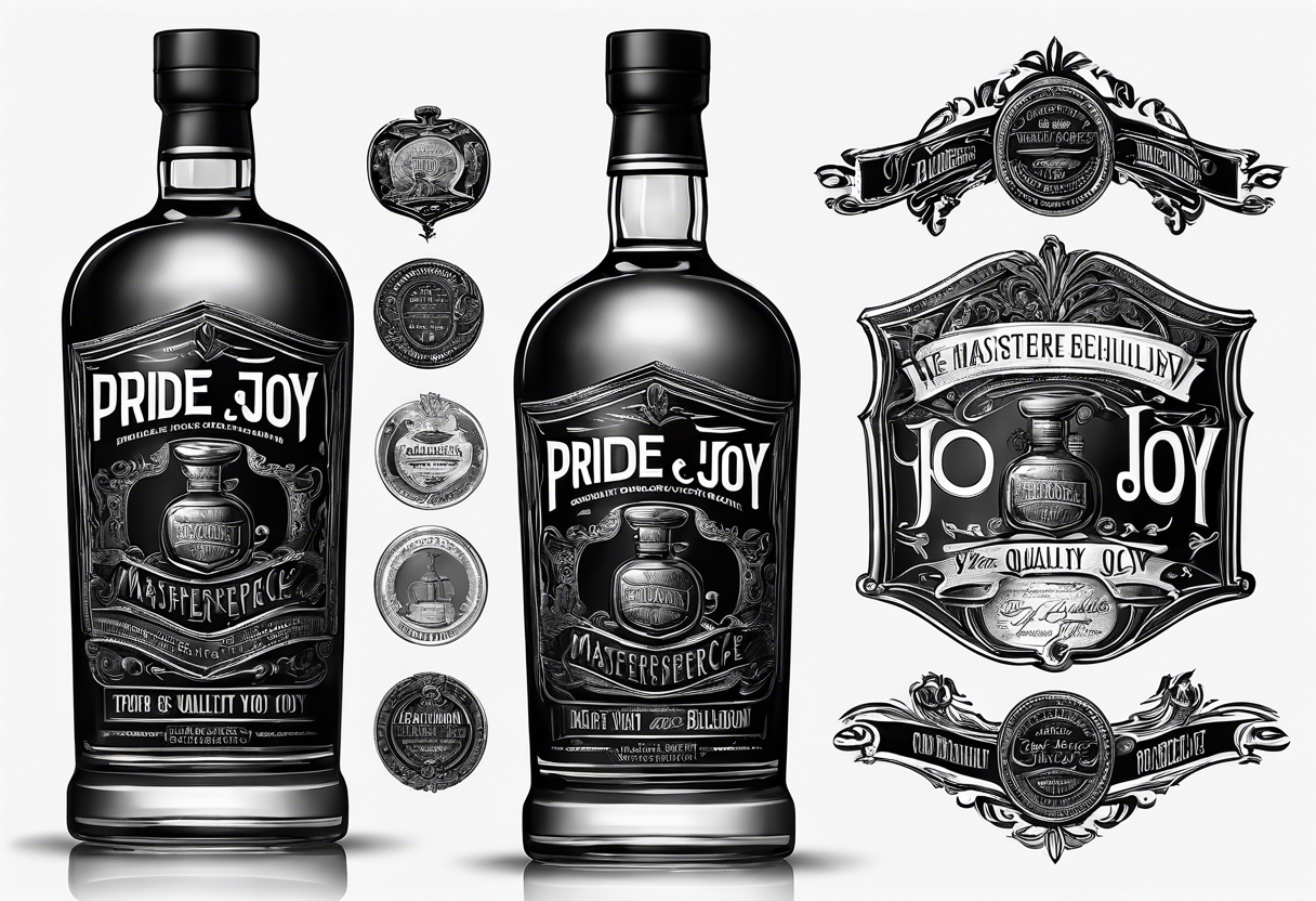 bottle of bourbon from a Distillery called Pride and Joy, the logo is a shamrock tattoo idea