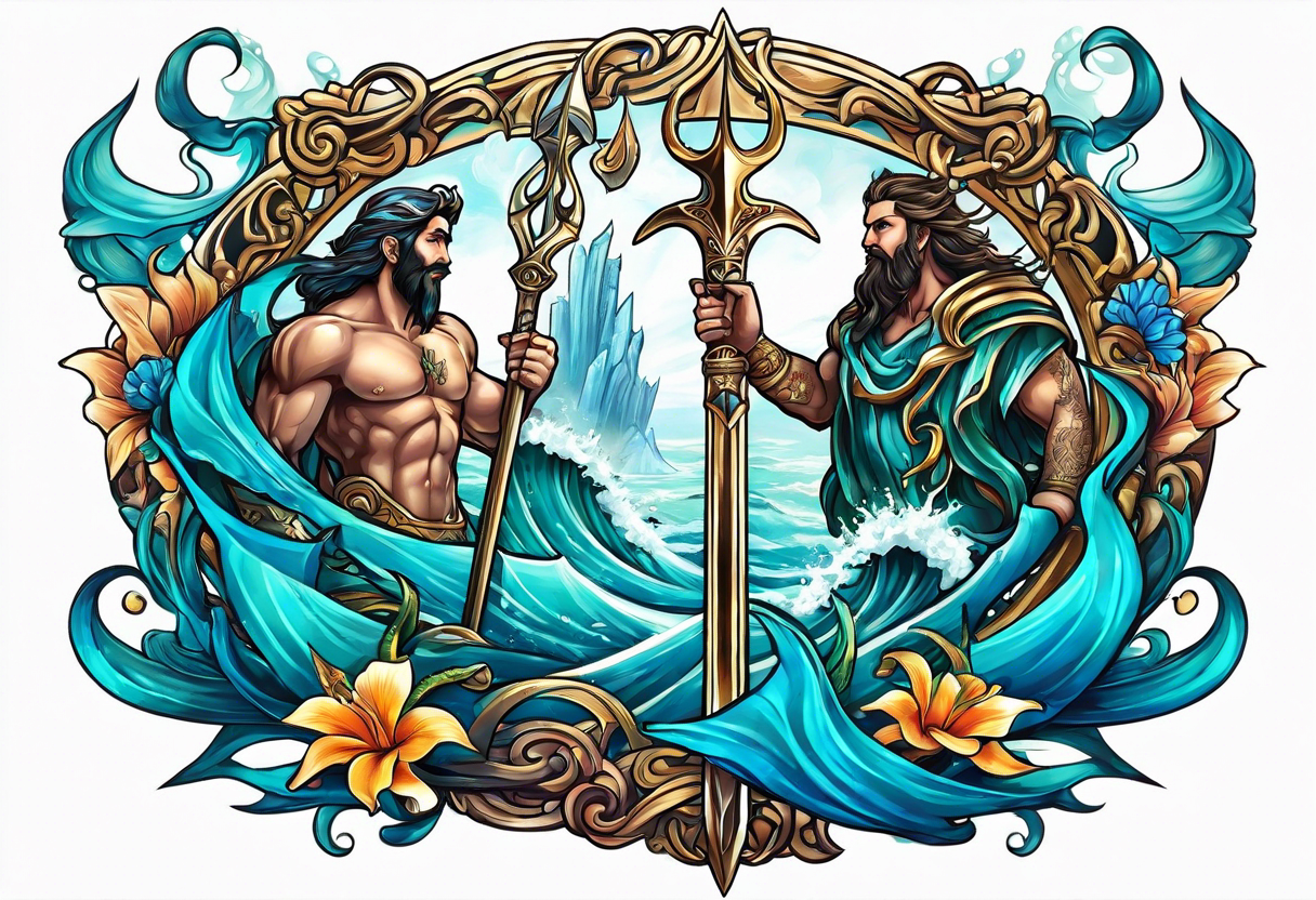 Poseidon’s Trident with Atlantis backdrop tattoo idea