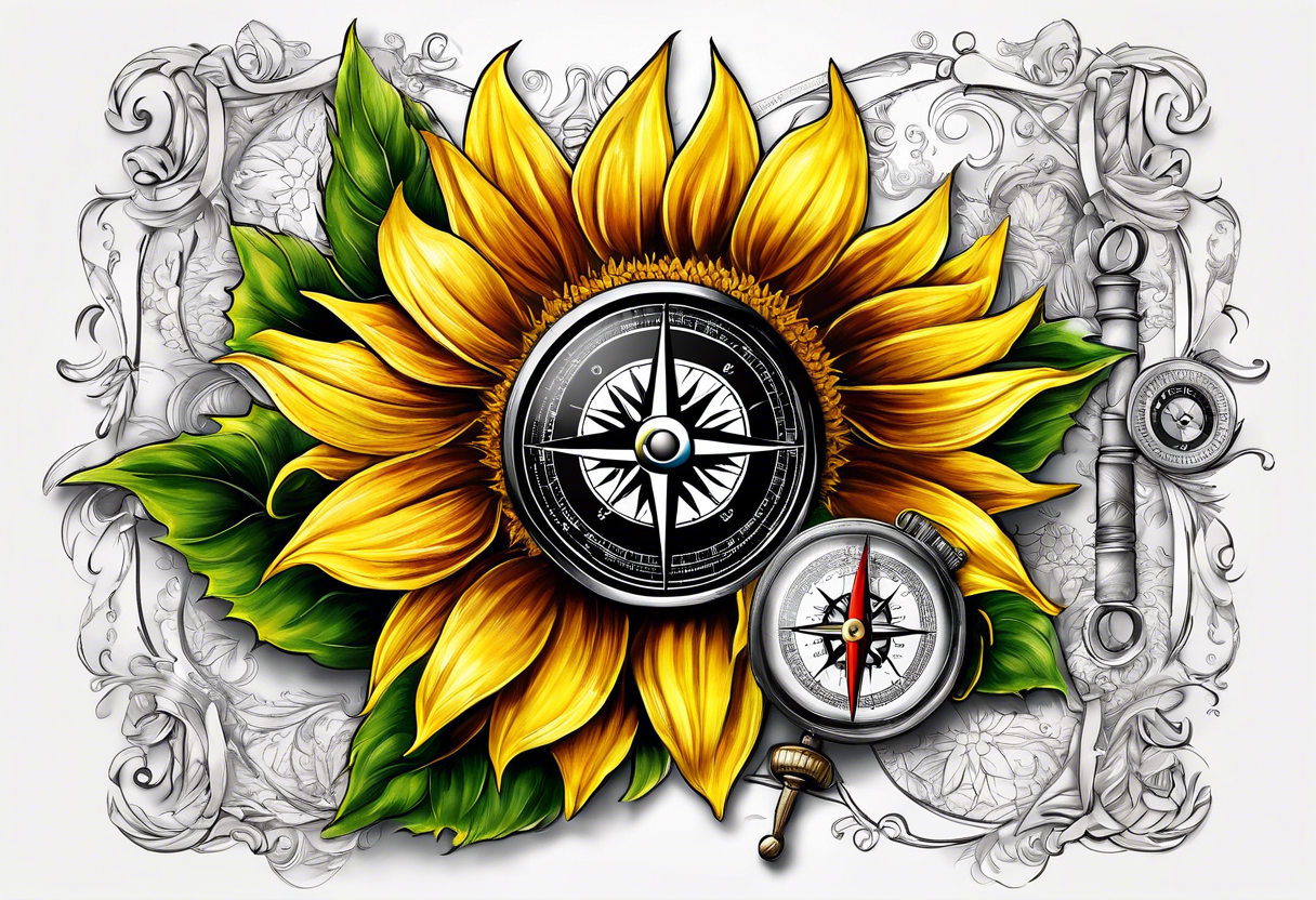 Sunflower and a compass, with the words "To Thine Own Self Be True" tattoo idea