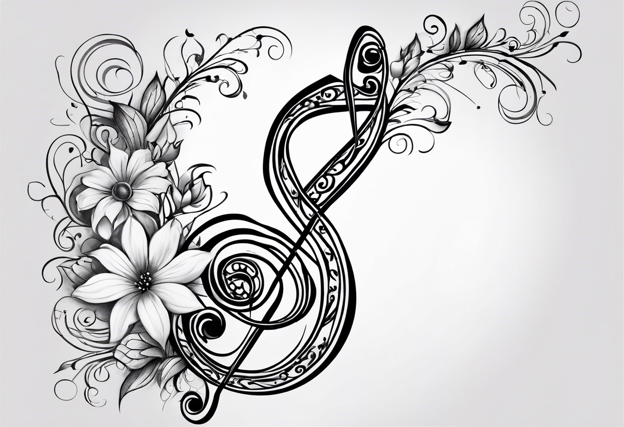 Treble clef, flowers tattoo idea