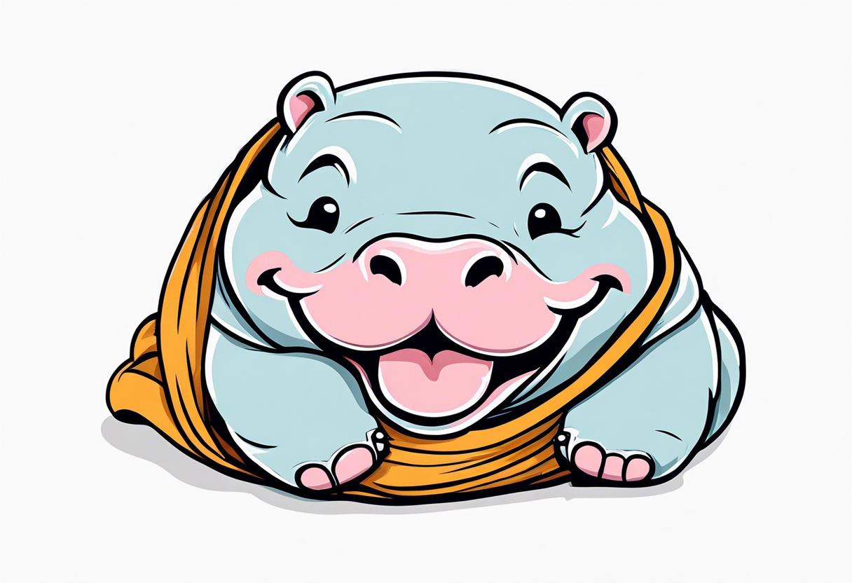 Baby hippo in a swaddle laughing tattoo idea