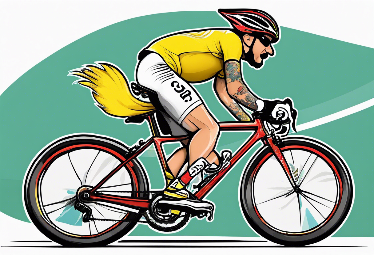 A silly goose riding a drop bar road bike like it’s in the Tour de France tattoo idea