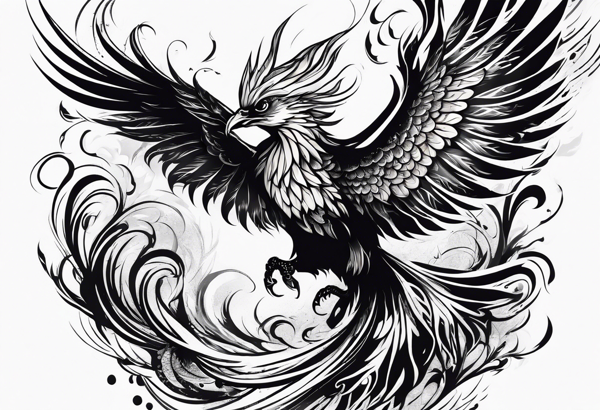 Phoenix bird rising from flames and ashes tattoo idea