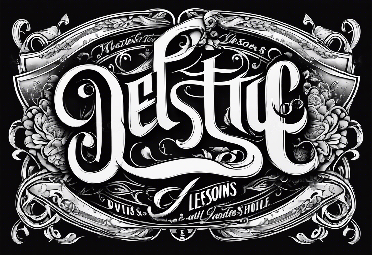 Lettering only, no artwork, the words "debts" and "lessons" tattoo idea