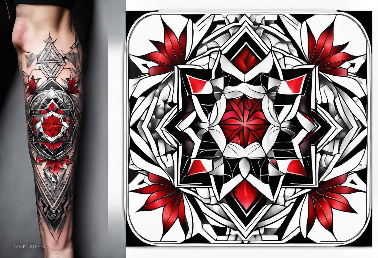 Daniel Silva Knee tattoo with tints of red and sacred geometry tattoo idea