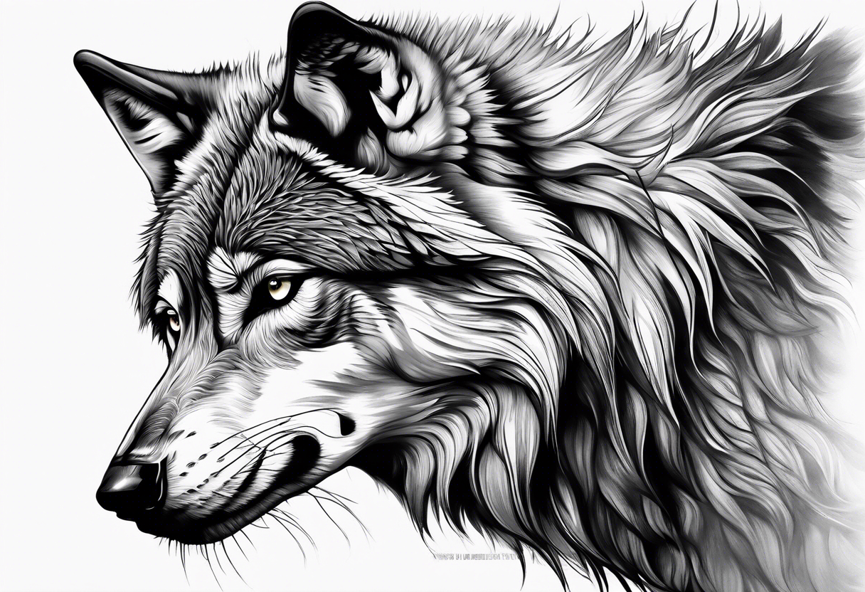 Realistic wolf along right side of woman’s body tattoo idea