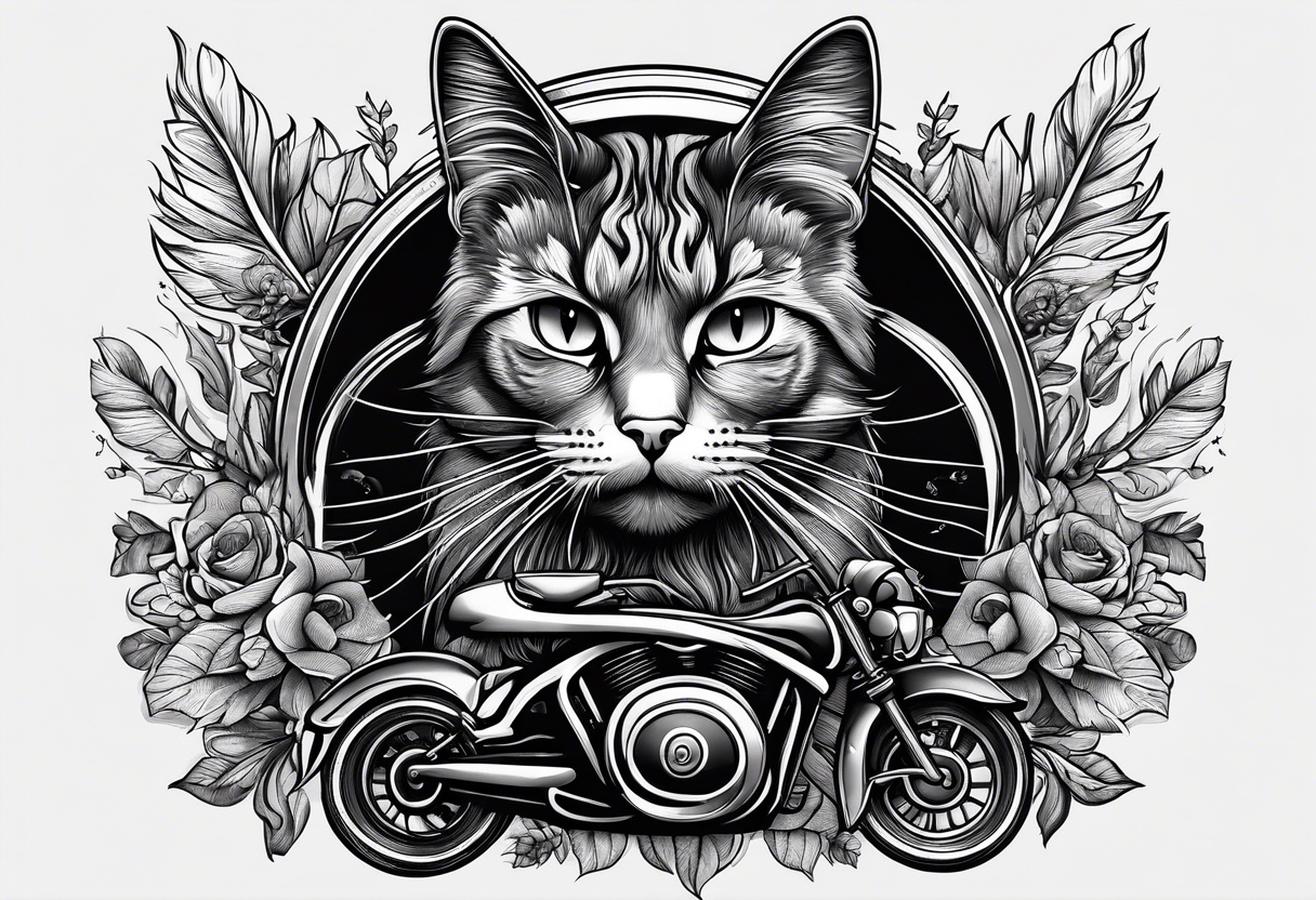 cat with beard on a bike tattoo idea