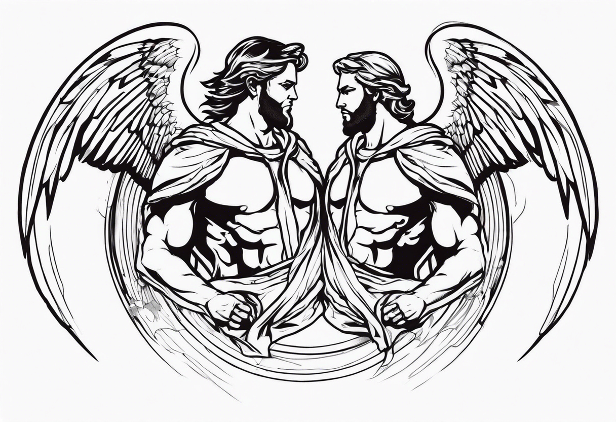 2 male guardian angels tattoo idea