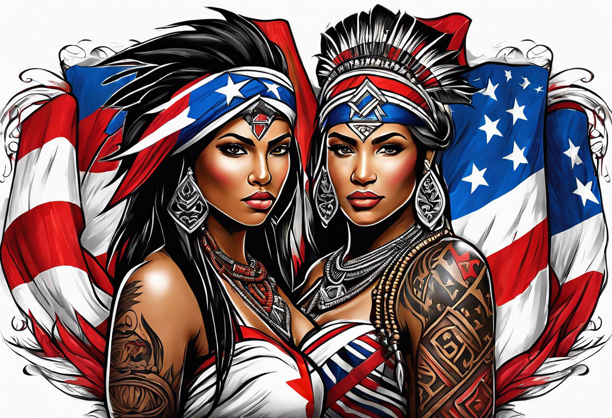 Tribal art holding the Puerto Rican, U.S.  Virgin Islands and Trinidad flags tattoo idea