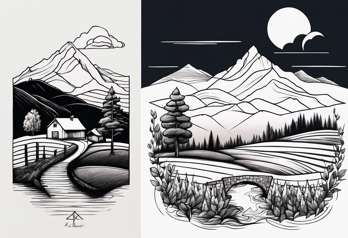 landscape vineyards to forests to mountains tattoo idea